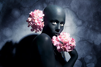 Paint_it_black, lady, black, model, eyes, flowers, dark HD wallpaper