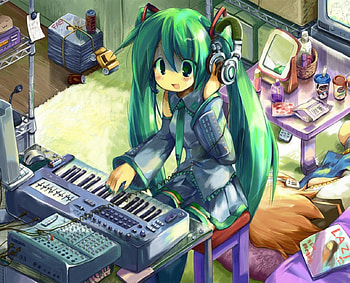 Kawaii Miku, anime girl, kawaii, piano, hatsune miku, muci, art, vocaloid, lovely HD wallpaper