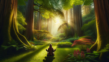 Hoodie Figure in Enchanted Forest, hoodie, forest, meditation, nature, sunlight HD wallpaper