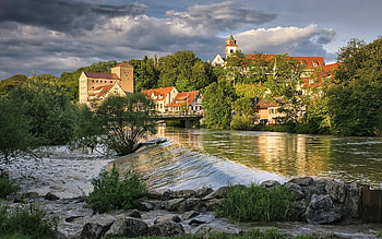 Town by River in Germany, river, town, castle, Germany, rocks HD wallpaper