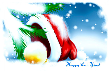 Happy new year, winter, beautiful, nice, snowflakes, pretty, snow, ball, christmas, branches, sky, lovely, hat, new year HD wallpaper
