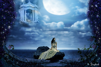 Moonlight Beauty, moon, fantasy, art, sky, woman HD wallpaper