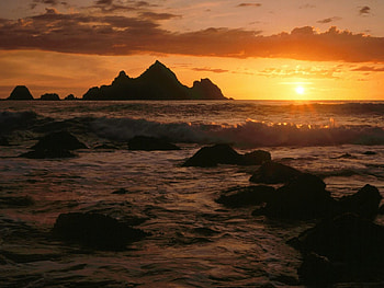 Nature Beach, clouds, rocks, sunset, beach HD wallpaper