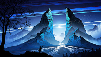 Warrior Mountain Blue Night , warrior, artist, artwork, digital-art, artstation HD wallpaper