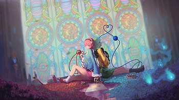Komeiji Koishi and Komeiji Satori, blue, komeiji koishi, girl, pink, anime, sarena, touhou, manga, komeiji satori HD wallpaper