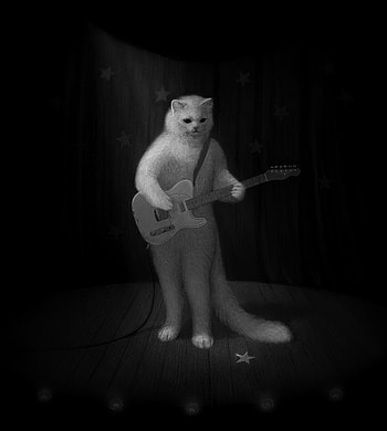 Guitar, Art, Cat, Bw, Chb, Musician HD phone wallpaper