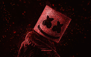 Marshmello, red glitter art, DJ Marshmello art, black background, American DJ, Marshmello art, Christopher Comstock HD wallpaper
