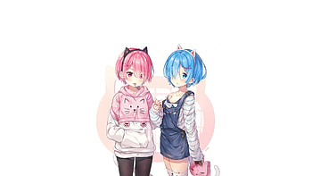 Ram & Rem, Re:Zero, short hair, anime girls HD wallpaper