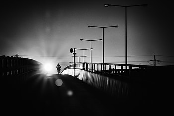 Night, Silhouette, Bridge, Bw, Chb, Cyclist HD wallpaper