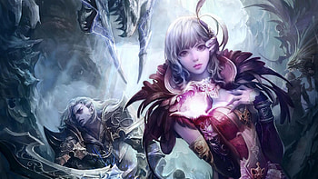 anime, blue, sword, fantasy, weapon, girl, elf, warrior HD wallpaper