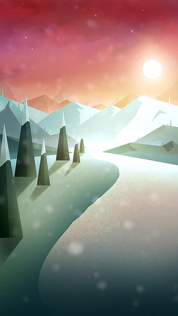 Art, Mountains, Sun, Snow, Road HD phone wallpaper