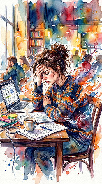 Café Overload — Stressed-Out , Woman, Laptop HD phone wallpaper