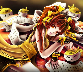 ZJ01, cute, writing, oriental, scroll, write, female, sexy, words, magic, hot, chinese, girl, anime girl, word, anime, fantasy, yellow HD wallpaper