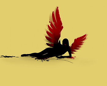 Ink Angel, fantasy, ink, angel, red wings, female HD wallpaper