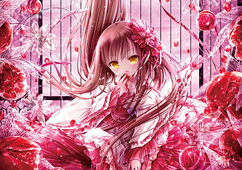 Yellow eyes, girl, anime, long hair HD wallpaper