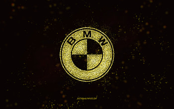 BMW glitter logo, , black background, BMW logo, yellow glitter art, BMW, creative art, BMW yellow glitter logo HD wallpaper