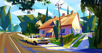 Art, Car, Small House, Lodge, Colorful, Colourful HD wallpaper
