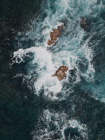 Nature, Water, Sea, Waves, Rocks, View From Above HD phone wallpaper