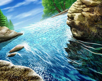 Where rivers flow, painting, flow, art, Rivers, sky, nature HD wallpaper
