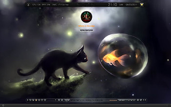 It's Mine, night, airbubble, black, abstract, animals, cat, fish, orange HD wallpaper