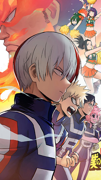 Sports Festival Showdown, Denki Kaminari, Kyōka Jirō, Tenya Iida, Katsuki Bakugou, Momo Yaoyorozu, Tsuyu Asui, Shoto Todoroki, Anime, My Hero Academia HD phone wallpaper