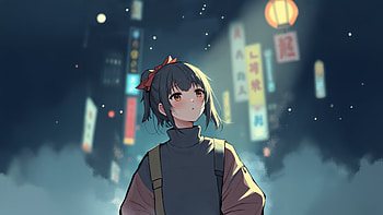 Anime Girl With Red Hair Ribbon, anime-girl, anime, cityscape, artist, artwork, art, digital-art, ai, deviantart HD wallpaper
