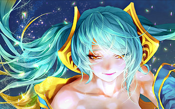 Sona, blue, girl, woman, fantasy, yellow, league of legends, game, rukiana HD wallpaper