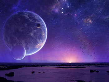 Tranquility by burning liquid , blue, purple, planet, water HD wallpaper