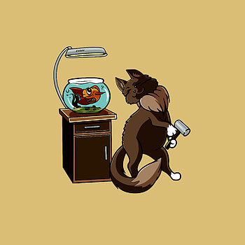 Art, Cat, Cool, Aquarium, Small Fish, Fishy, Friends, That's Cool HD phone wallpaper