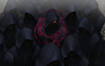 Red Eyes Crowds Rain Hoods, artist, artwork, digital-art HD wallpaper