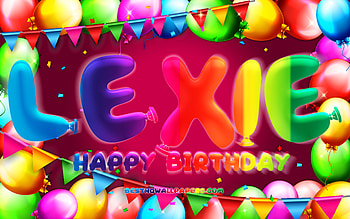 Happy Birtay Lexie, , colorful balloon frame, Lexie name, purple background, Lexie Happy Birtay, Lexie Birtay, popular american female names, Birtay concept, Lexie HD wallpaper