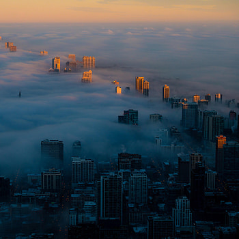 Cities, Clouds, View From Above, Fog, Night City, Skyscrapers HD phone wallpaper