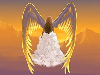 Angel with orange sundown, beautiful dress, wing, sundown, angel, orange HD wallpaper