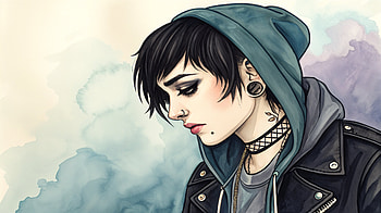Emo Vibes: Melancholy in Shadows, emo, punk, hoodie, leather jacket, short hair HD wallpaper