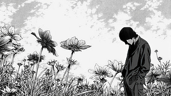 Manga Homunculus — Monochrome Solitude in a Flower Field, manga, monochrome HD wallpaper