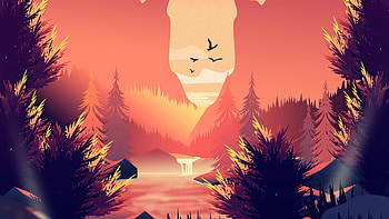 Forest Waterfall Minimal , forest, minimalism, minimalist, artist, artwork, digital-art, behance HD wallpaper