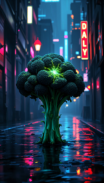 Broccoli Glow: A Unique for Veggie Lovers, neon lights HD phone wallpaper