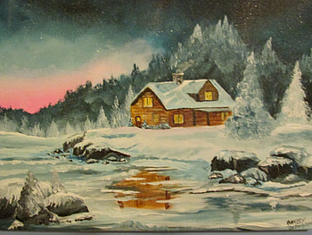 cabin in the winter, winter, snow, cabin, sunset HD wallpaper