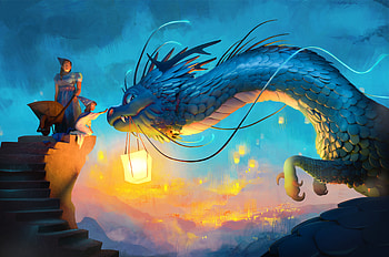 Lantern of the Azure Dragon — Fantasy, fantasy, dragon HD wallpaper