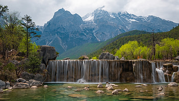 blue moon valley, rocks, china, falls, snow, trees, mountain HD wallpaper