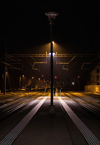 Night, Dark, Shine, Light, Lantern, Lamp, Pillar, Post, Railway, Station HD phone wallpaper