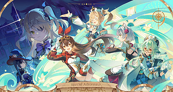 Genshin Impact Heroes, Amber (Genshin Impact), Fischl (Genshin Impact), Barbara (Genshin Impact), Mona (Genshin Impact), Noelle (Genshin Impact), video game, Genshin Impact HD wallpaper