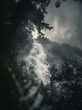 Nature, Rock, Waterfall, Fog, Branches, Break, Precipice, Flow HD phone wallpaper