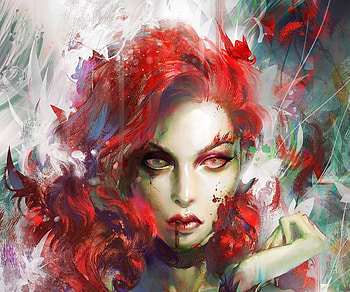 Poison Ivy, art, anton oxenuk, fantasy, face, girl, redhead HD wallpaper