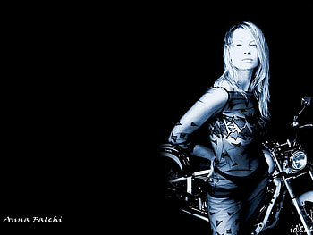 Anna-Falchi-96, autobabe, model and bike, bike and babe, black and white HD wallpaper