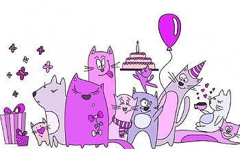 Party, day, butterfly, cat, birth HD wallpaper