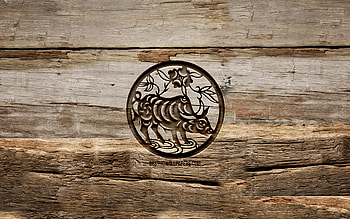 Ox zodiac sign, , chinese zodiac, carving signs, Chinese calendar, Ox zodiac, wooden backgrounds, Chinese Zodiac Signs, creative, Ox HD wallpaper