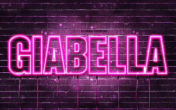 Giabella, , with names, female names, Giabella name, purple neon lights, Giabella Birtay, Happy Birtay Giabella, popular italian female names, with Giabella name HD wallpaper