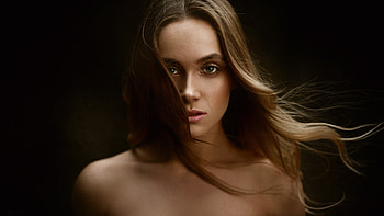 Brunette, woman model, bare shoulder, portrait HD wallpaper