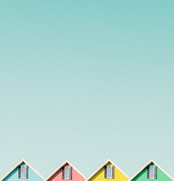 Aesthetic view of vibrant house roofs under a clear turquoise sky in Buffalo, NY. HD phone wallpaper